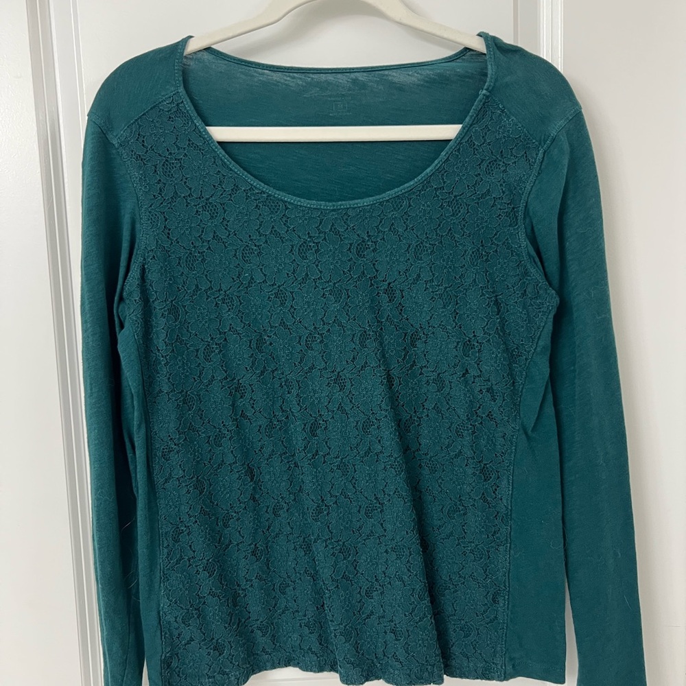 Teal/Dark Green Long Sleeve Top with Lace Detail